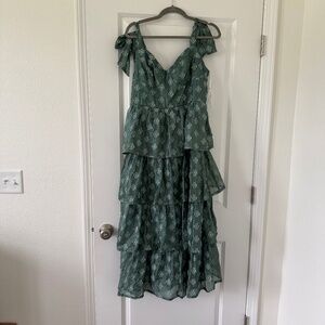 Lulus Teal Green Burnout Floral Midi Dress